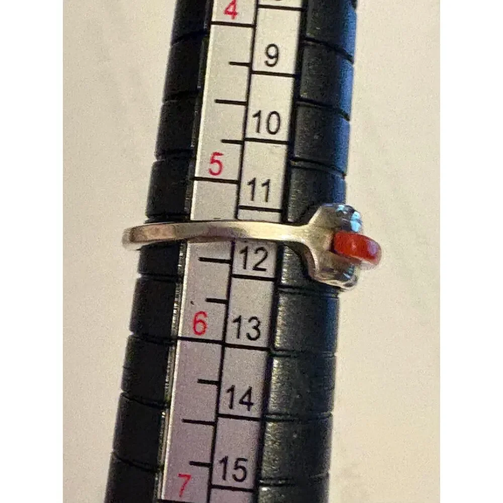 Vintage Zuni Signed Gus & Lorie Panteah Sterling Silver Inlay Ring Size 5.25